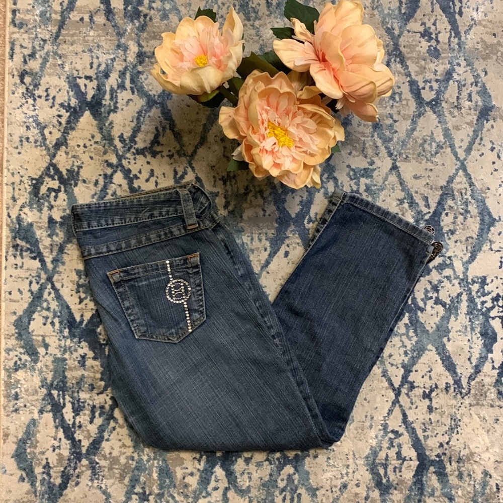 Bebe Kayla Slim Zip Embellished Jean Capri / Cropped Jean